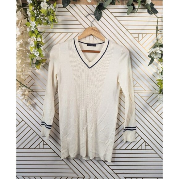 COMME CA ISM Women's Japanese Wool Blend Knit Sweater Beige Blue - Picture 1 of 9